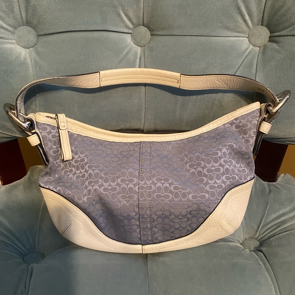 Vintage Coach Blue and White Signature Mini CC Shoulder Bag - Picture 2 of 9